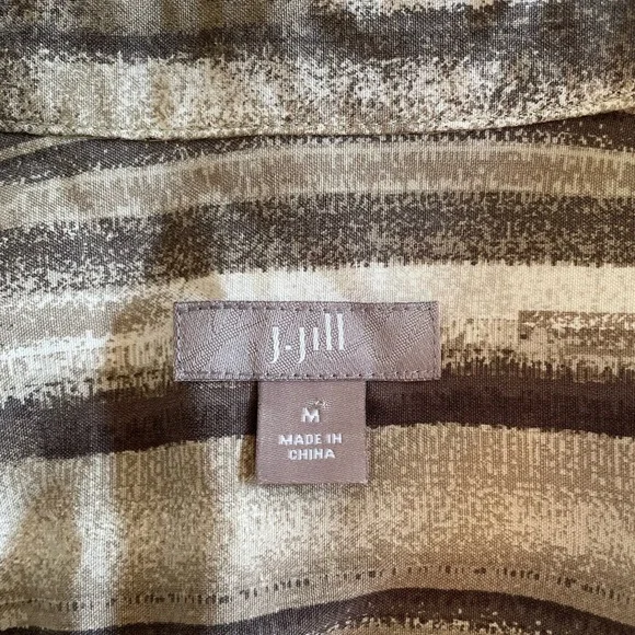 J.‎ Jill 100% Silk Neutral Striped Pattern Long Sleeve Shirt Dress Women Size M - Picture 6 of 6